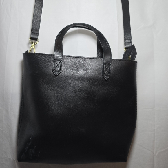 NWT Madewell Black Cow Leather Zip Top Transport Crossbody Bag Top Handle Purse - Picture 3 of 15